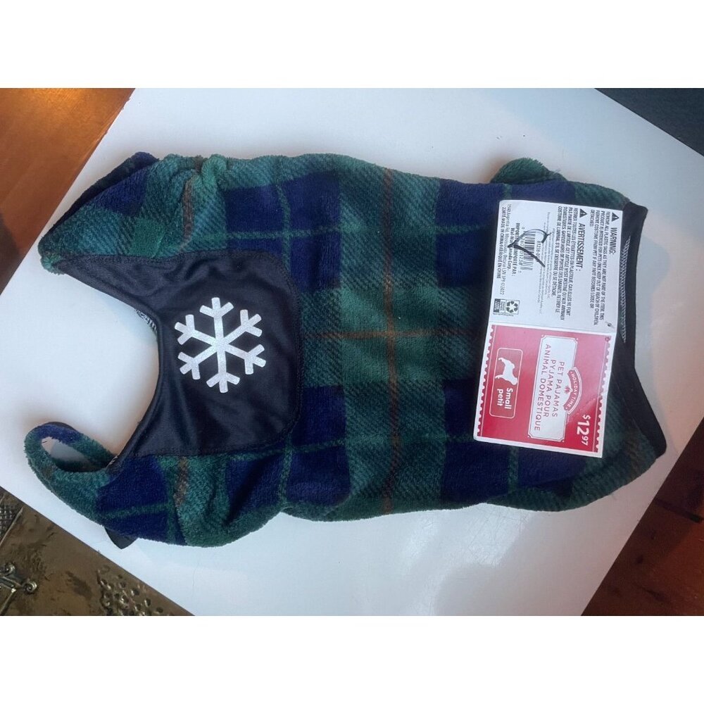 Plaid Snowflake Dog Pajamas – Green & Blue Xmas Holiday Pet Sleepwear